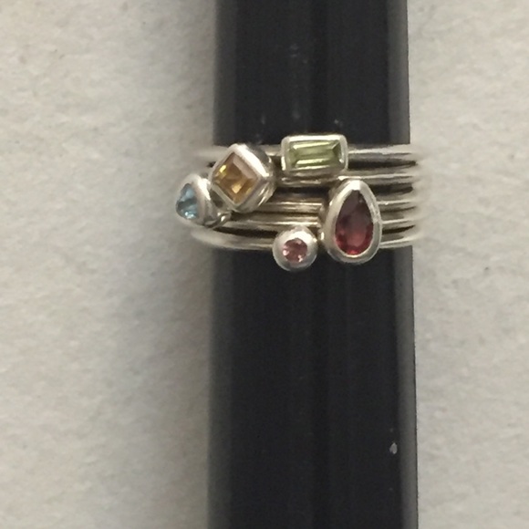 Jewelry - Five 925 Stacking sterling silver rings, amethyst, topaz